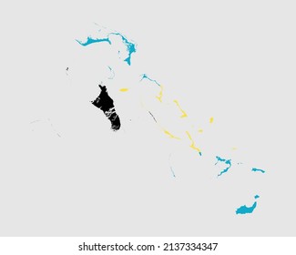 Die Flagge der Bahamas-Karte. Karte der Bahamas mit Länderflagge einzeln auf weißem Hintergrund. Vektorgrafik.