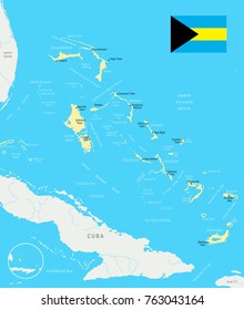 The Bahamas map and flag - High Detailed Vector Illustration