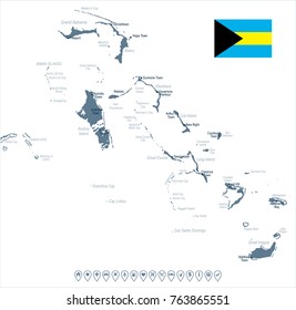The Bahamas map and flag - High Detailed Vector Illustration