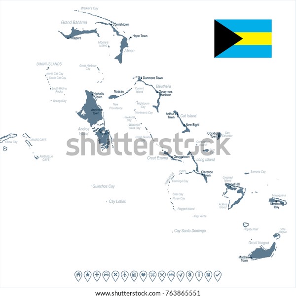 The Bahamas map and flag - High Detailed\
Vector Illustration