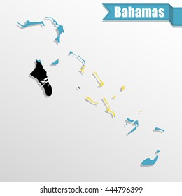 Bahamas map with flag inside and ribbon