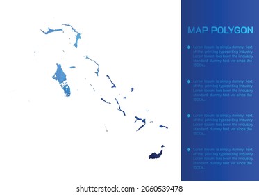 Mapa de Bahamas de diseño moderno de estilo geométrico poligonal azul sobre fondo blanco. Mapa de ilustraciones vectoriales en un diseño poligonal geométrico azul moderno sobre fondo blanco. Ilustración vectorial.