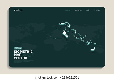 The Bahamas map green background with isometric vector. Web banner layout template.