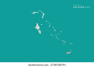Bahamas Map - Green and Gray Polygon Vector Illustration, Low Poly Geometric Design with Clean Minimal Style on Solid Background for Infographic Use.