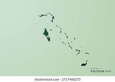 Mapa de Bahamas - Ilustração de vetor estilo polígono verde, baixo projeto geométrico de poly com silhueta limpa no fundo verde macio.