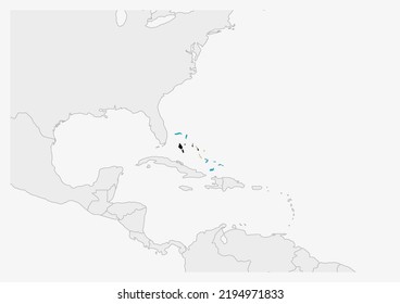 The Bahamas map highlighted in The Bahamas flag colors, gray map with neighboring countries.