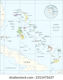 Bahamas-Karte - sehr detaillierte Vektorgrafik