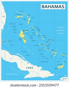 Mapa de Bahamas - ilustración vectorial altamente detallada