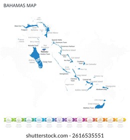 Bahamas Map - Infographic detailed map with regions and cities of the country. Vector illustration EPS10.