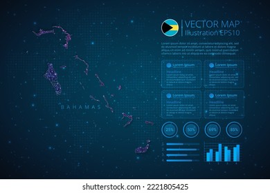 Bahamas map infographics template for diagram, graph, presentation and chart with abstract geometric mesh polygonal light concept on blue background. Vector Illustration EPS10.