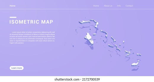 The Bahamas map of isometric purple vector illustration. Web banner layout template.