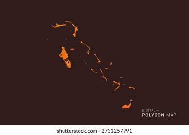 Bahamas Map - low poly polygon vector, geometric triangulated silhouette in orange and dark brown tones, clean modern infographic style, isolated background.