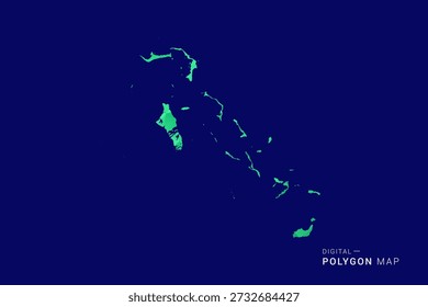 Bahamas Map - low poly polygon vector, geometric triangulated silhouette in green and blue tones, clean modern style, isolated background for infographic use.
