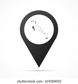 Bahamas Map on location pin. Map pointer isolated on a white background.
Conceptual vector illustration.

