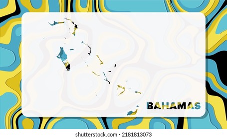 Bahamas Map with Paper Cut Waves Background Shape perfect for Greeting Card, Desktop Wallpaper, and Banner