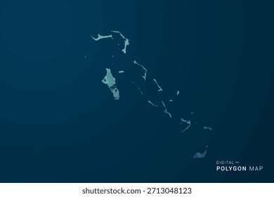 Mapa das Bahamas - Ilustração vetorial em estilo polígono com gradiente azul-escuro, design geométrico de baixa poly, inspiração digital e tecnológica, silhueta limpa em fundo escuro.