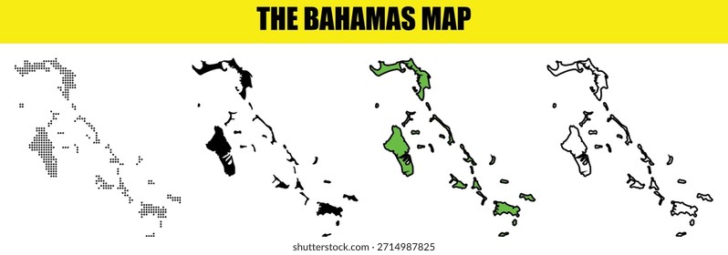 La silueta del mapa de las Bahamas creada con un arte lineal limpio y un patrón punteado, Ilustración vectorial mínima moderna aislada sobre fondo blanco para infografías, presentaciones, marcas y proyectos de diseño digital