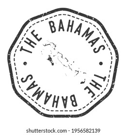 Marca Retro de sello de mapa de Bahamas. Pasaporte postal de Silhouette. Icono del vector de redondeo de sellado. Diseño de rehenes de insignia vintage.