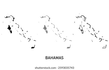 bahamas map in various style outline, black, and gray	