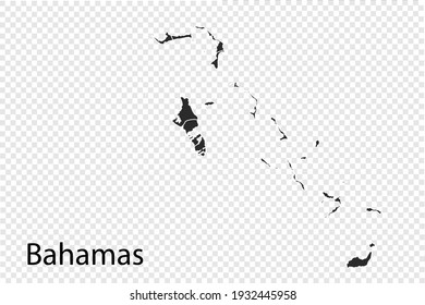 Bahamas map vector, black color. isolated on transparent background