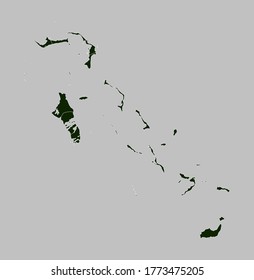 Mapa de Bahamas vector, aislado Color verde sobre fondo gris