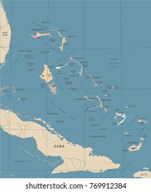 The Bahamas Map - Vintage High Detailed Vector Illustration