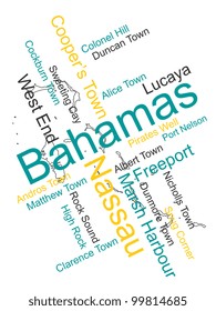 The Bahamas map and words cloud with larger cities