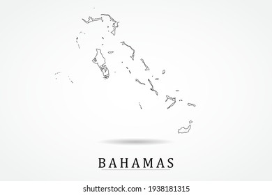 Bahamas Map- World Map International vector template with thin black outline or outline graphic sketch style and black color isolated on white background - Vector illustration eps 10