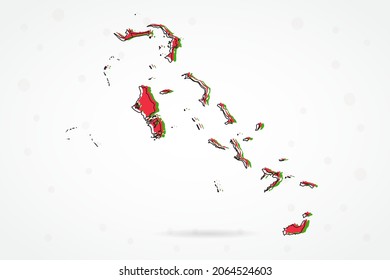 Bahamas Map - World Map International vector template with including red, green and black outline sketch isolated on white background - Vector illustration eps 10