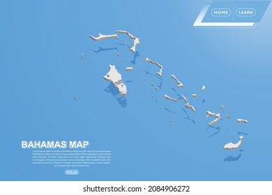 Bahamas Map - World map International vector template with isometric style including shadow, white color on blue background for design, website, infographic - Vector illustration eps 10
