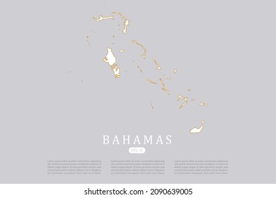 Mapa de las Bahamas - Mapa Mundial Plantilla vectorial internacional con color blanco y diseño de esquema gráfico de esquema de oro fino aislado en fondo gris para el diseño - Ilustración vectorial eps 10