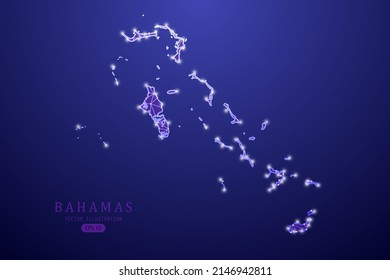 Bahamas Map - World Map International vector template with purple mash line, point scales, and polygon style isolated on purple technology background - Vector illustration eps 10