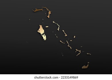 Mapa de Bahamas - Mapa mundial Planilla vectorial internacional con 3D, estilo de lujo dorado que incluye sombra sobre el fondo negro para diseño, educación, sitio web, infografía - Ilustración vectorial eps 10