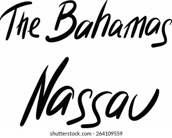 The Bahamas, Nassau, hand-lettered Country and Capital, handmade calligraphy, vector