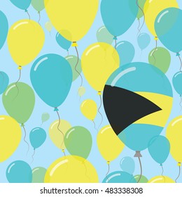 Bahamas National Day Flat Seamless Pattern. Flying Celebration Balloons in Colors of Bahamian Flag. Bahamas Patriotic Background with Celebration Balloons.