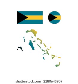 Bahamas Nationalflagge und Kartenvektoren Set....