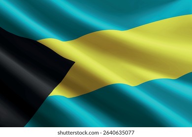 Bahamas national flag waving in the wind, realistic detailed silk texture