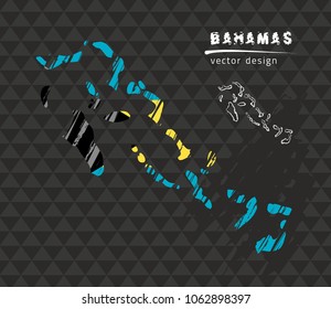 Bahamas national vector map with sketch chalk flag. Sketch chalk hand drawn illustration