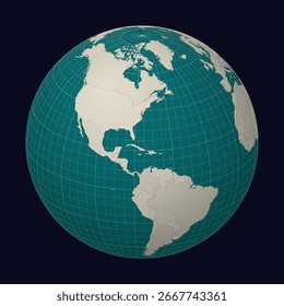 The Bahamas on the map. Globe centered to Bahamas. Country location on the world map. Teal Pale Mint color palette. Globe with countries, meridians and parallels. Elegant vector illustration.