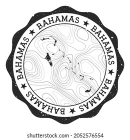 Bahamas outdoor stamp. Round sticker with map of country with topographic isolines. Vector illustration. Can be used as insignia, logotype, label, sticker or badge of the Bahamas.