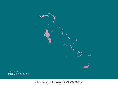 Bahamas polygon map vector illustration in low poly geometric style, soft pastel colors with pink and teal green tones, clean silhouette on solid background, ideal for infographic.