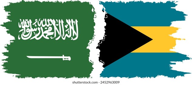 Bahamas and Saudi Arabia grunge flags connection, vector