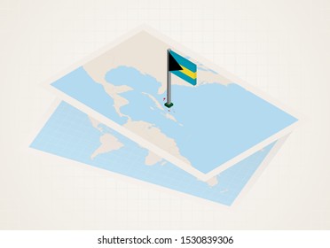 The Bahamas selected on map with isometric flag of The Bahamas. Vector paper map.