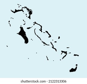 Bahamas silhouette map isolated on a pale blue background