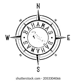 The Bahamas Stamp Map Compass Adventure. Illustration Travel Country Symbol. Seal Expedition Wind Rose Icon.