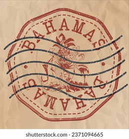 The Bahamas Stamp Travel Passport. Design Retro Symbol Country. Old Vintage Postmark.