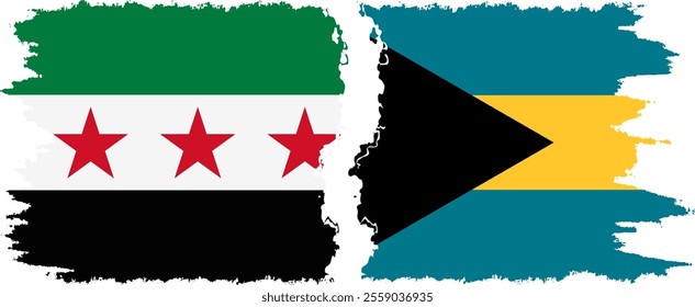 Bahamas and Syrian Revolution grunge flags connection, vector