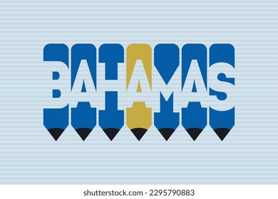 Bahamas-Text mit Stift Symbol kreative Ideen Design. Bahamas Flag Farbkonzept Vektorgrafik. Bahamas Typografie negative Weltraum Wort Vektorgrafik. Bahamas Ländername Vektordesign.