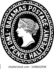 Bahamas Two Pence Halfpenny Envelope in 1892, vintage illustration.