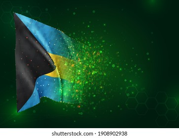 Bahamas, vector 3d flag on green background with polygons and data numbers